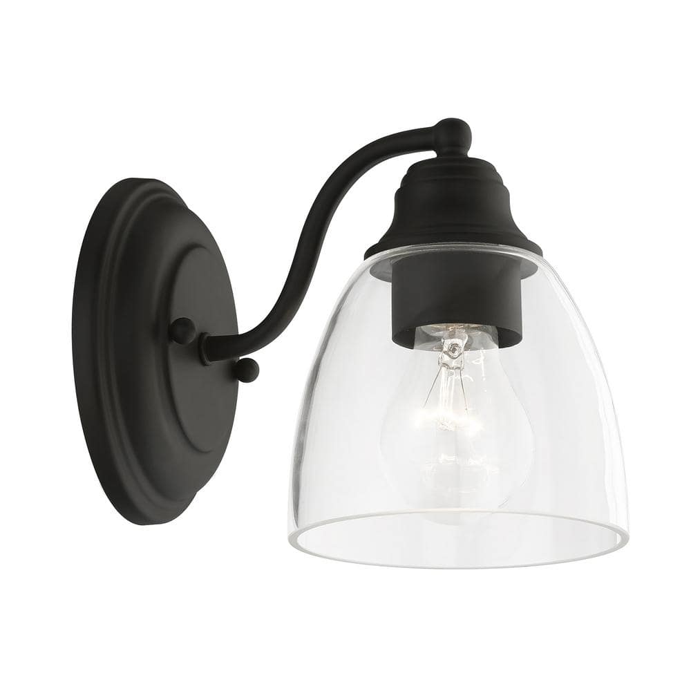 Black Hand Blown Glass 1-Light Vanity Sconce
