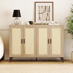 Original Wood MDF 48.42 in. Buffet Sideboard Cabinet with Rattan Decorated 4-Doors