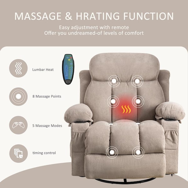 Dark Beige Velvet Recliners Massage Heated Reclining with USB and 2-Cup Holders