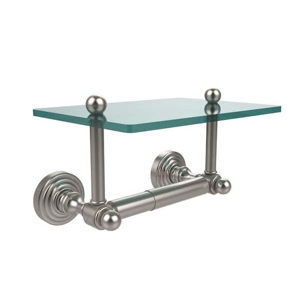 Allied Brass Waverly Place Collection Double Post Toilet Paper Holder with Glass Shelf in Satin Nickel
