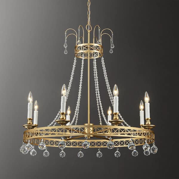 Rennnsan Ivy 8-Light Brushed Gold Crystal Candlestick Chandelier