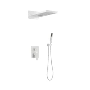 9 in. 2-spray Dual 2.5 GPM Adjustable Flow Rate Shower System Set with Rectangle Head and Handheld Shower in White