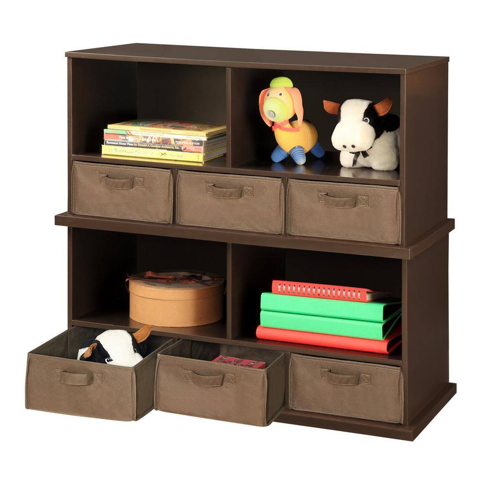 Espresso MDF Kids Storage Shelf with Fabric Baskets