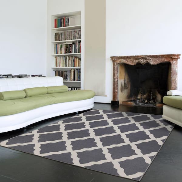 Glamour Collection Non-Slip Rubberback Moroccan Trellis Design 3x5 Indoor Area Rug, 3 ft. 3 in. x 5 ft., Gray