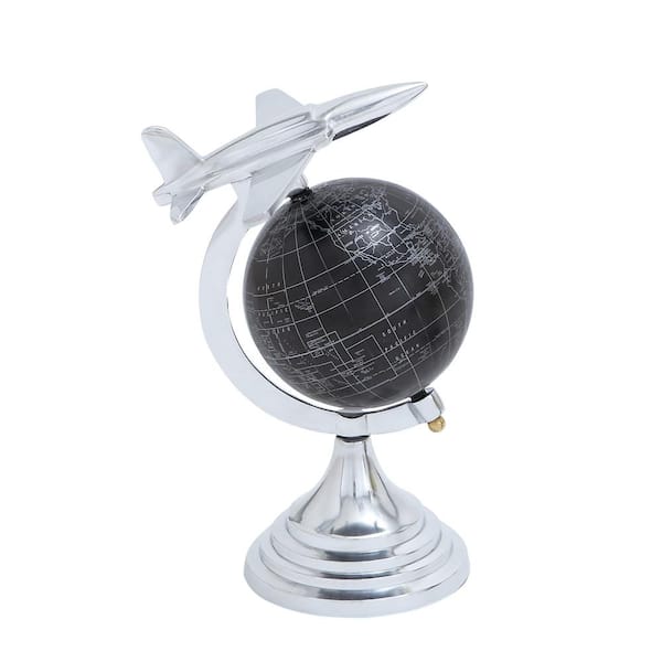 Litton Lane 12 in. Silver Aluminum Airplane World Map Decorative ...