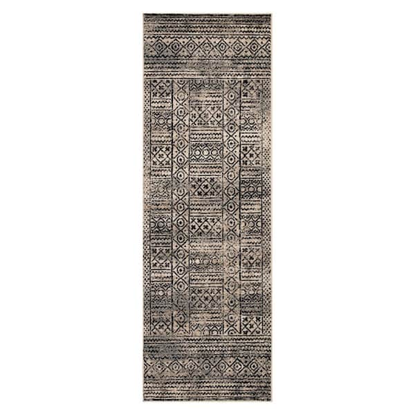 SUPERIOR Navajo Cream 2 ft. 6 in. x 10 ft. Floral Geometric Border Indoor Runner Rug