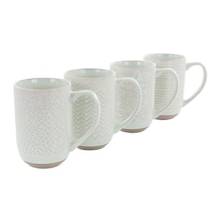 Madrina 4 Piece 19 oz. Stoneware Assorted Designs Beverage Mug Set in Mint