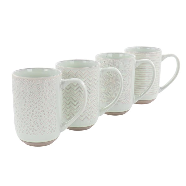Laurie Gates Madrina 4 Piece 19 oz. Stoneware Assorted Designs Beverage Mug Set in Mint