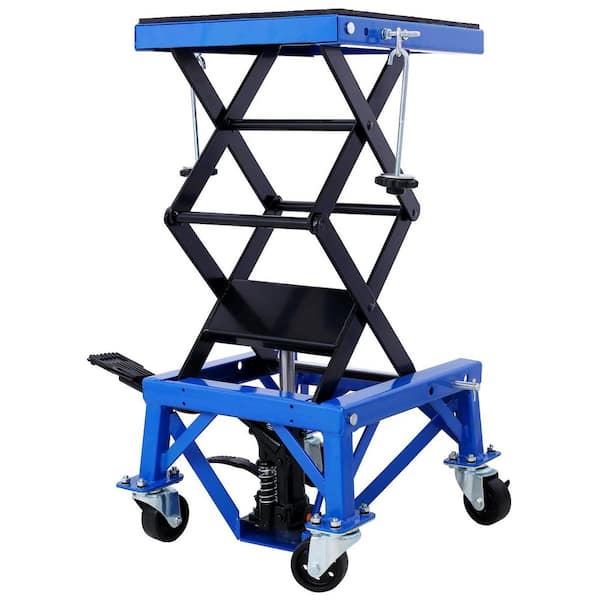 300 lbs. Hydraulic Motorcycle Scissor Jack Lift Foot Step Wheels for Small Dirt Bikes, Blue Color, Jack Post