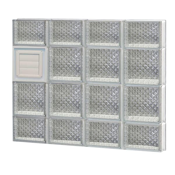 Clearly Secure 31 in. x 27 in. x 3.125 in. Frameless Diamond Pattern Glass Block Window with Dryer Vent