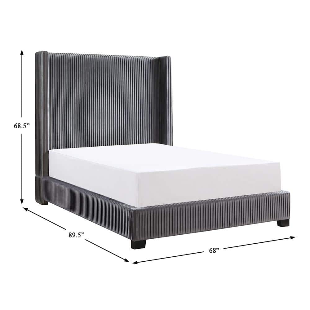 Glenbury Dark Gray Velvet Queen Upholstered Bed with Headboard