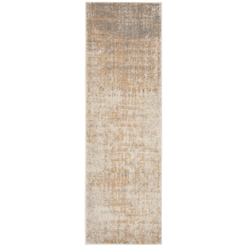 Chic Cream and Gold Synthetic 2'1" x 6' Runner Rug