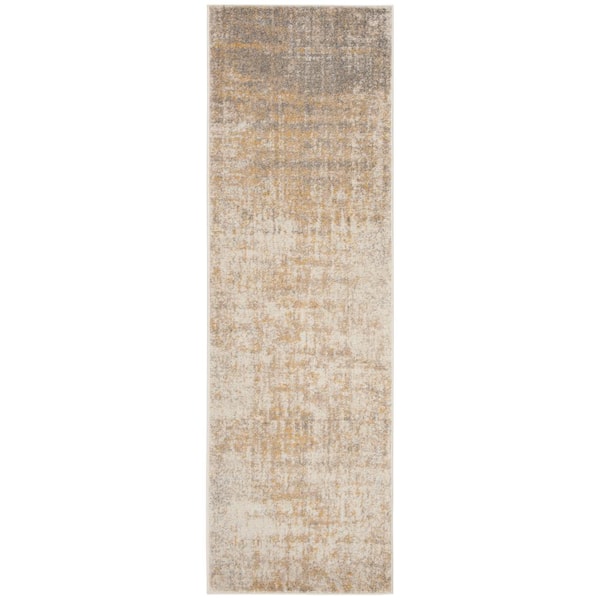 Adirondack 3 ft. x 18 ft. Creme/Gold Distressed Runner Rug