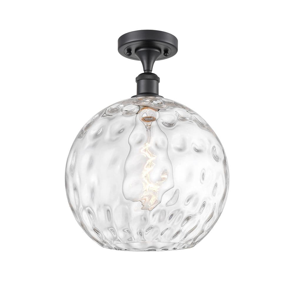 Athens Water Glass 12 in. 1-Light Matte Black Industrial Semi-Flush Mount with Clear Glass Shade price history on PriceWatchPro