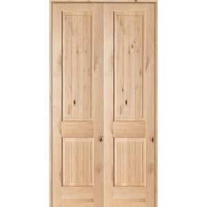 48 in. x 96 in. Rustic Knotty Alder 2-Panel Sq-Top w.VG Both Active Solid Core Wood Double Prehung Interior French Door