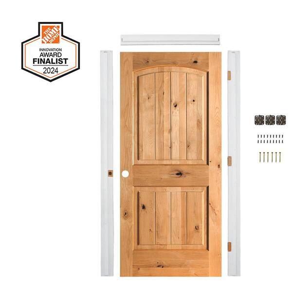 Krosswood Doors DIY RTA Kit 24 in. x 80 in. Knotty Alder Right-Hand Clear Stain V-Groove Wood Single Ready To Assemble Interior Door
