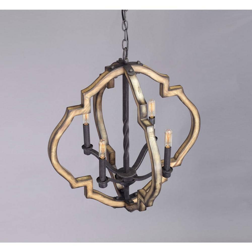 Spicewood Gilded Iron and Wood 4-Light Chandelier