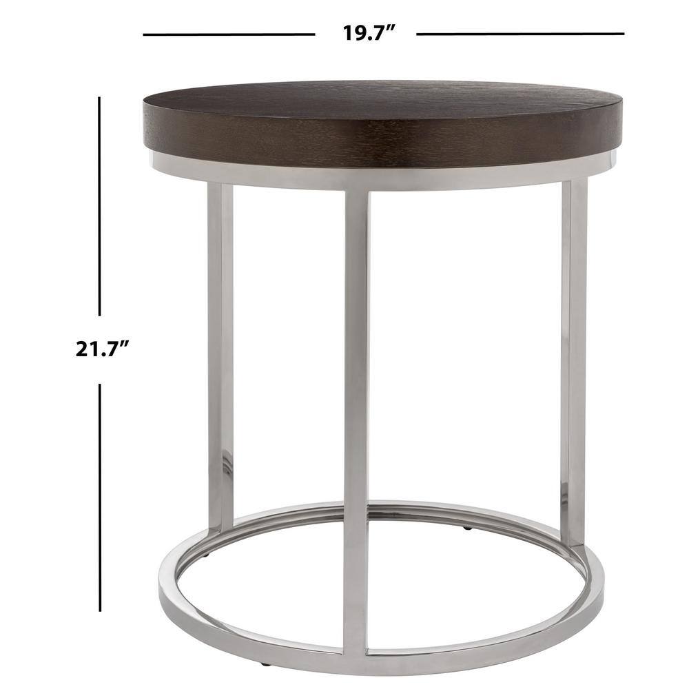 Transitional Turner 20" Black Wood and Stainless Steel Round End Table