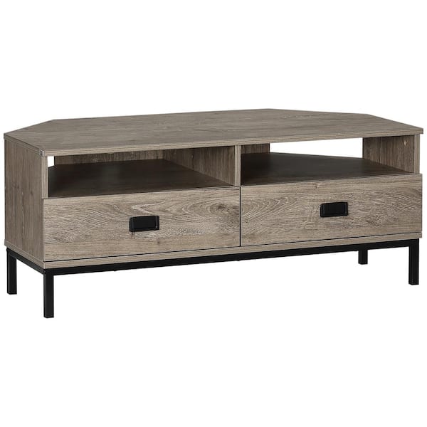 HOMCOM 39.25 in. W Grey Corner TV Stand for TV up to 46 in. Entertainment Center with Open Storage and Drawers