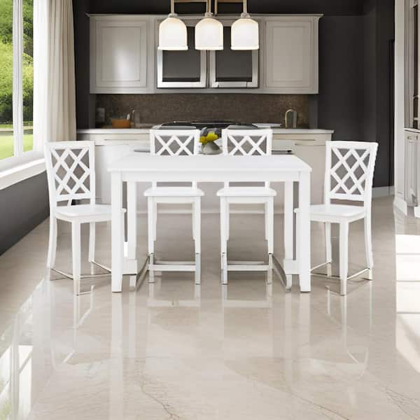 Benjara Oria 5-Piece Rectangle White Solid Wood Dining Set with Table Seats 4