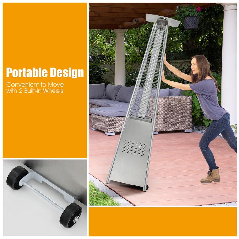 90'' Silver Stainless Steel Pyramid Patio Heater with Glass Tube
