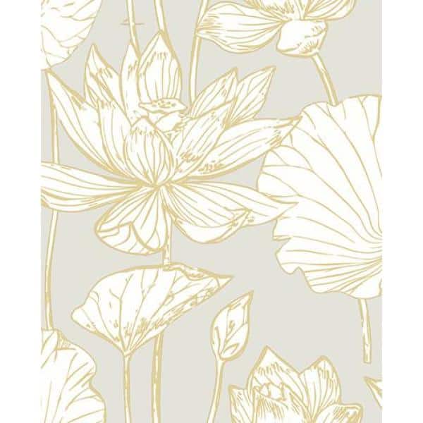 NextWall Lotus Metallic Gold And Grey Floral Vinyl Peel & Stick Wallpaper  Roll (Covers  Sq. Ft.) NW33118 - The Home Depot