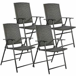 Folding Rattan Chair Brown 4 PCS Outdoor Indoor Furniture
