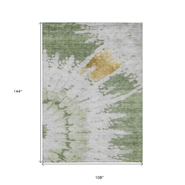 Artichoke Green, Olive Green 9 ft. x 12 ft. Woven Abstract Polyester Rectangle Indoor / Outdoor Area Rug