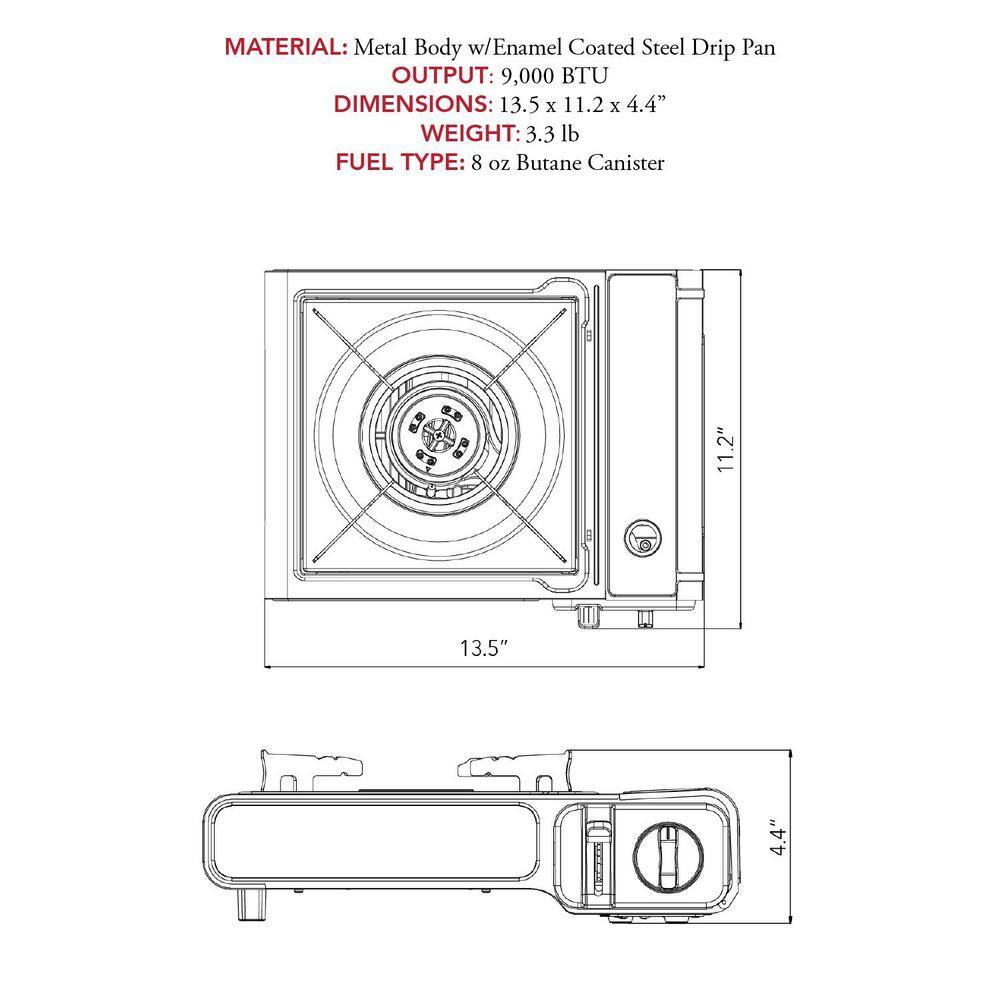 Black Portable Gas Stove with Carrying Case, 9,000 BTU