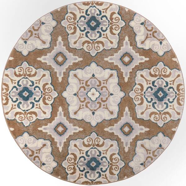 Home Dynamix Tremont Salem Taupe/Blue 3 ft. Medallion Round Area Rug