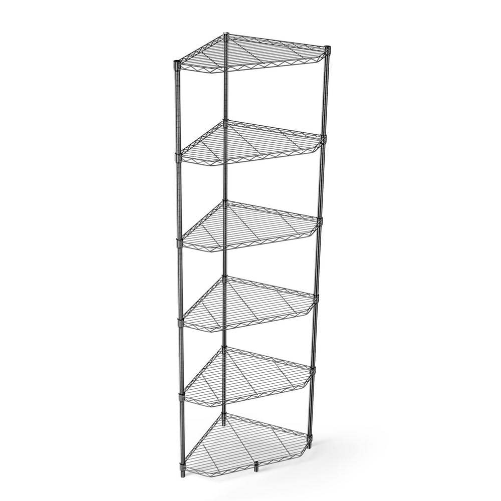 Black 6-Tier Metal Corners Pantry Organizer, Adjustable Metal Storage Shelv