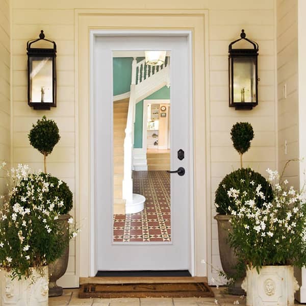 Legacy 30 in. x 80 in. Left-Hand/InswingFull Lite Clear Glass White Primed Fiberglass Prehung Front Door w/6 in. Jamb