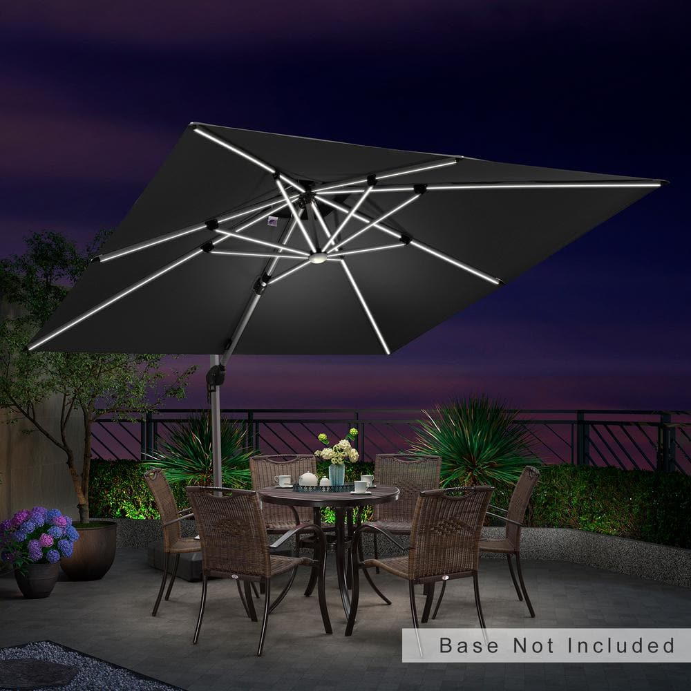 PURPLE LEAF 10 ft. Square Solar powered LED Patio Umbrella Outdoor Cantilever Umbrella Heavy Duty Sun Umbrella in Gray