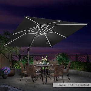 10 ft. Square Solar powered LED Patio Umbrella Outdoor Cantilever Umbrella Heavy Duty Sun Umbrella in Gray