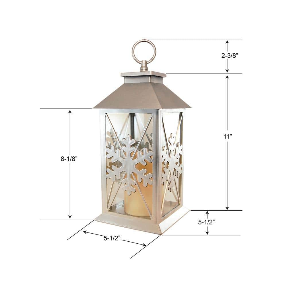 Silver Snowflake Lantern with Flameless LED Candle
