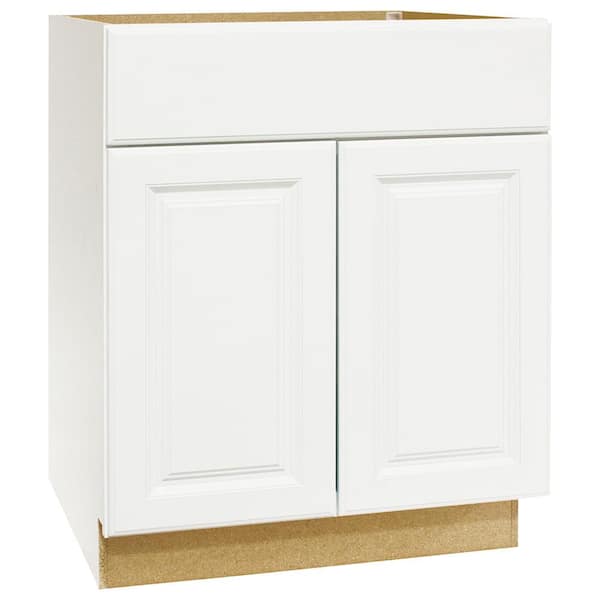 Hampton Bay Hampton 24 in. W x 21 in. D x 34.5 in. H Assembled Bath Base Cabinet in Satin White without Shelf