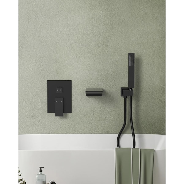 EVERSTEIN Single-Handle 2-Spray Tub and Shower Faucet with Waterfall Bathtub Faucet in Matte Black (Valve Included)
