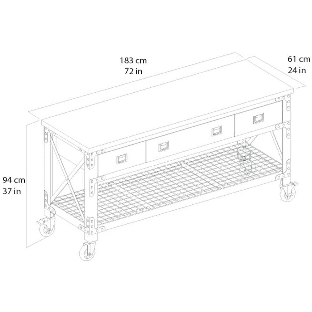 Duramax 72" Black Steel and Wood Rolling Workbench