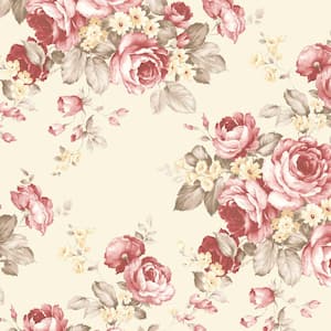 Fern Floral Pink, Khaki, Grey & Blush Vinyl Roll Wallpaper (Covers 55 sq. ft.)
