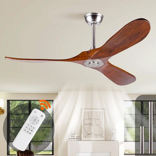 52 in. Downrod Mount Ceiling Fan, Solid Wood Fan with Remote Control and DC Motor, 3 Blades, Without Light