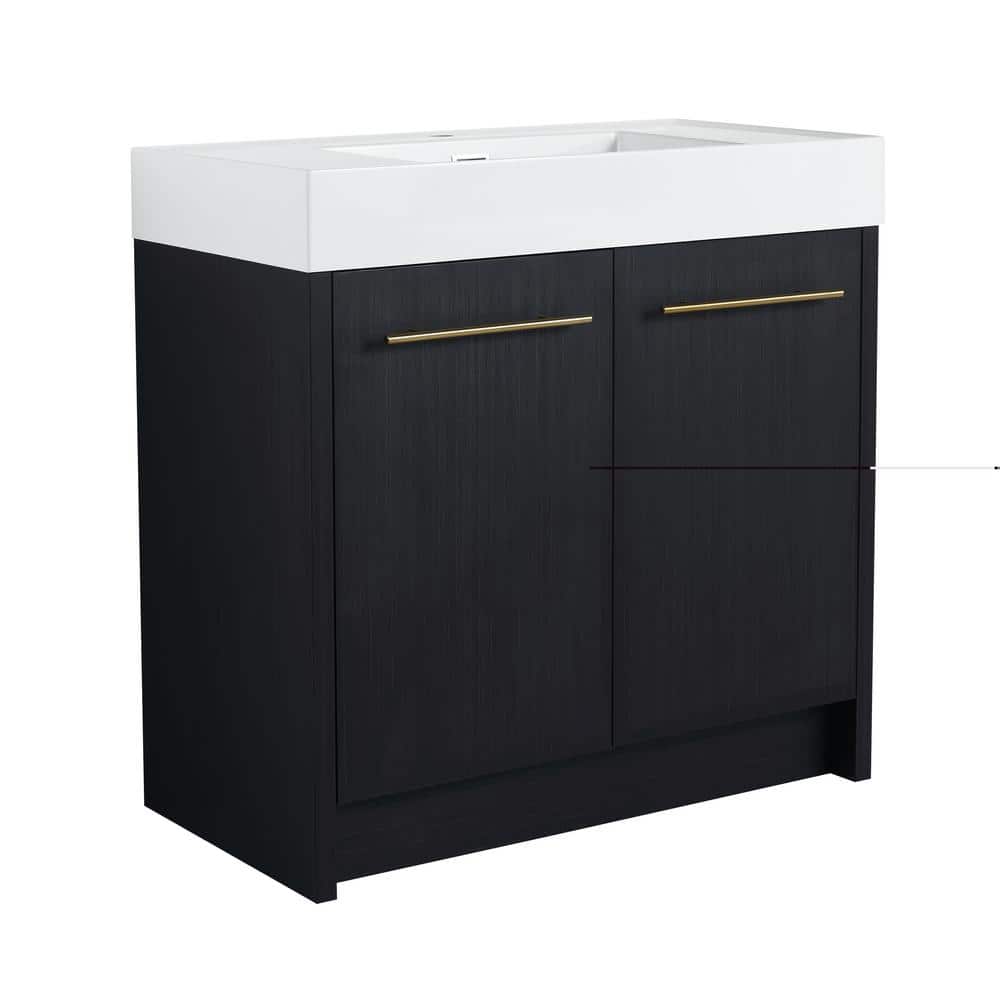 Yunus 35in. Freestanding Bath Vanity in Black Chestnut with White Resin Top price history on PriceWatchPro