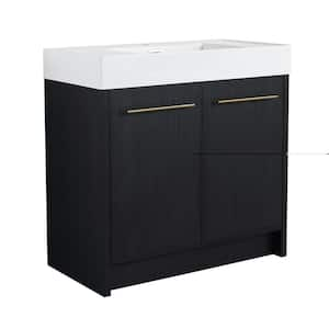 Yunus 35in. Freestanding Bath Vanity in Black Chestnut with White Resin Top