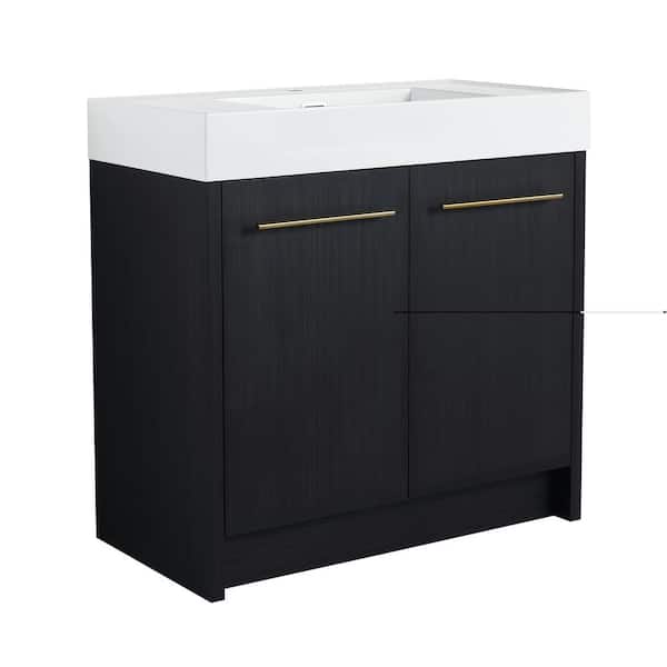 Modland Yunus 35in. Freestanding Bath Vanity in Black Chestnut with White Resin Top