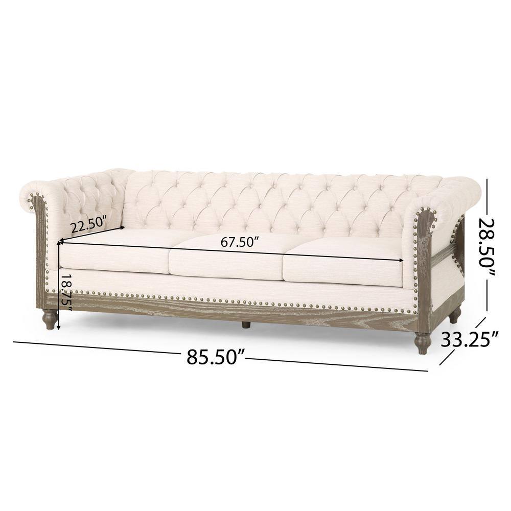 Beige Tufted Chesterfield Sofa with Nailhead Accents and Wood Frame