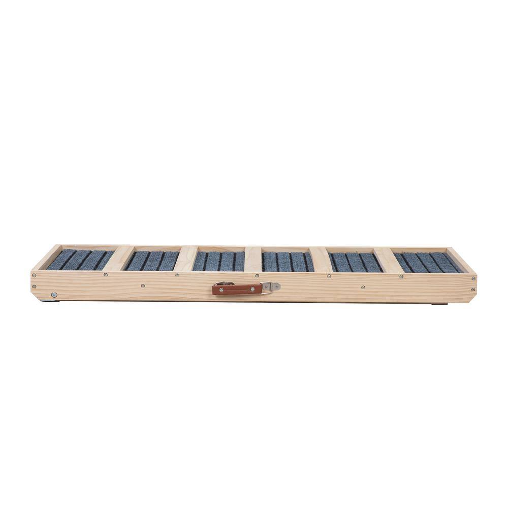 Adjustable Natural Pinewood Folding Pet Ramp with Gray Carpet