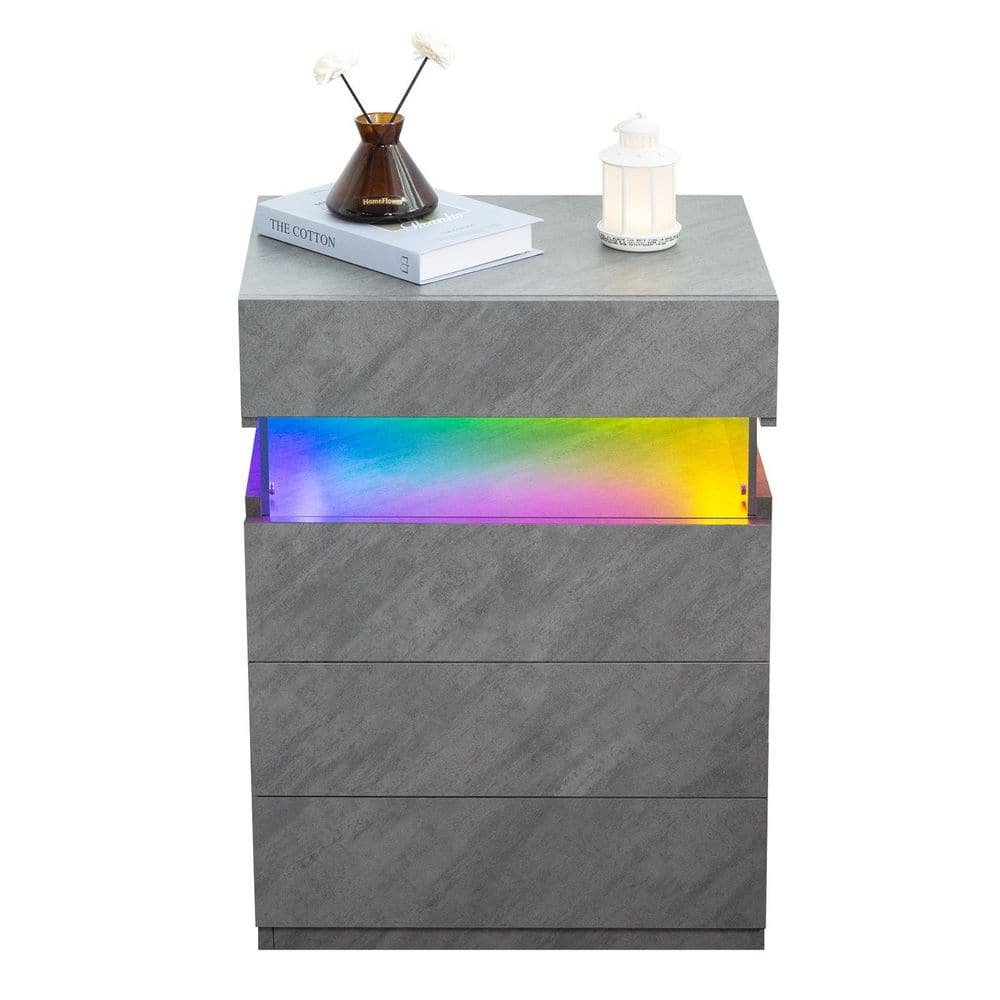 Modern 4 Drawer Nightstand with Adjustable LED Lights, 20 in. W x 15 in. D 