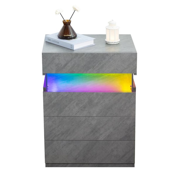 Angel Sar Modern 4 Drawer Nightstand with Adjustable LED Lights, 20 in. W x 15 in. D x 27 in. H, Grey