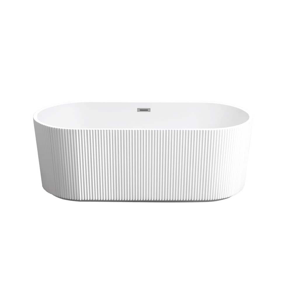 59.10 in. x 29.50 in. Flat Bottom Linear Acrylic Freestanding Soaking Bathtub with Center Drain in Glossy White price history on PriceWatchPro