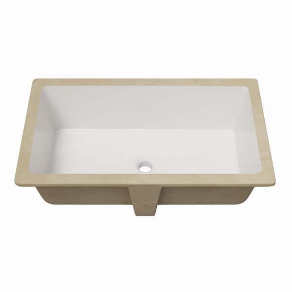 27.6 in. L x 15.7 in. W Rectangle Undermount Bathroom Sink in White Porcelain Ceramic with Overflow