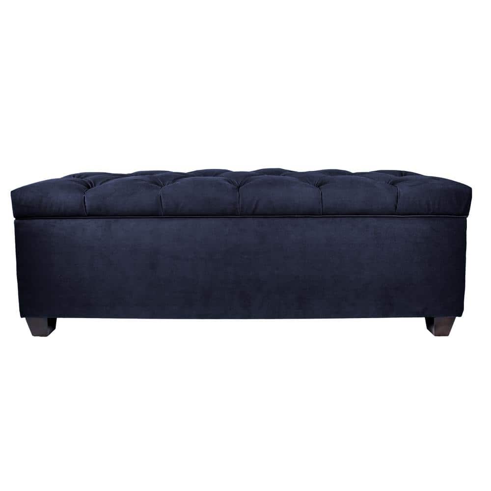 Indigo Diamond Tufted Linen Storage Bench with Shoe Slots
